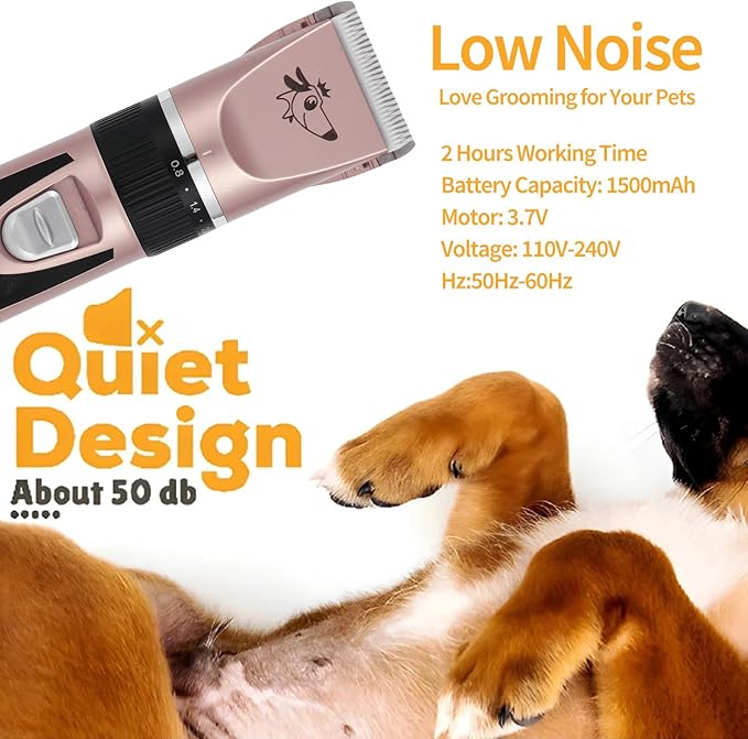 Aovdy Dog Clippers Grooming Kit Dog Shaver Clippers Hair and Paw Electric Cleaning Hair Clippers Set for Dogs Cats Rabbit (Rose Gold, Scissor Set+Foot Shaving Blade)