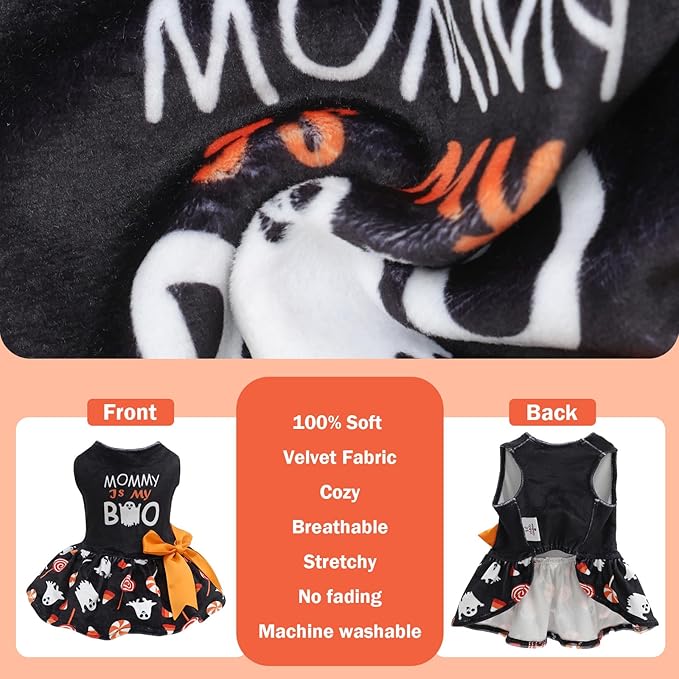 CuteBone Velvet Dog Dresses Halloween for Small Dogs, Stylish & Soft Fabric, Comfortable Fit for Everyday Wear, Perfect for Special Occasions NCVA14XS-D