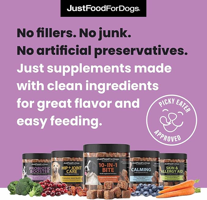 JustFoodForDogs Probiotic Booster Gut Health Soft Chews Supplement for Dogs, Digestive Health Support, Diarrhea, Human Grade Ingredients - 45 Count