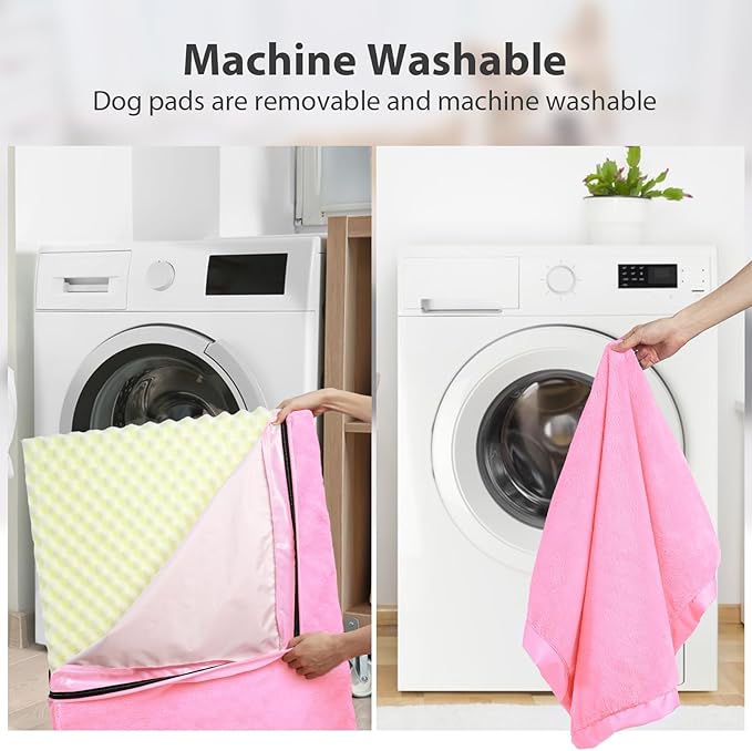 MIHIKK Waterproof Dog Beds Large Sized Dog Orthopedic Pet Beds for Crate with Removable Washable Cover Egg-Crate Foam Pet Pad Mat with Anti-Slip Bottom, 41x27 Inch, Pink