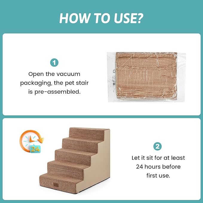 Dog Stairs for Small Dogs, 5 Tier Wider Pet Stairs for High Beds, 23.6" H Non-Slip Dog Steps for Old Cats, Puppies, Small Medium Dogs, 19.7x29.5x23.6 inch, Light Brown