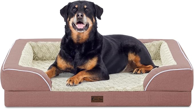 Orthopedic XL Dog Beds, Waterproof Memory Foam Big Pet Bed for Extra Large Sized Dogs 45x35Inch, Non-Slip Bottom and Egg-Crate Foam Dog Couch Bed with Washable Removable Cover, Pink