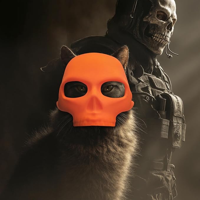 Cat Bat Mask Halloween Costumes Accessories for Cats, Cat Bat Cosplay Apparel (Medium, Orange Skull)