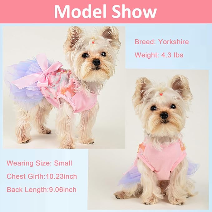 Dog Tulle Dress, Summer Clothes for Small Dogs Girl Dresses Female, Polka Pet Dog Outfit, Puppy Cat Apparel, Pink (Large, Macaroon Skirt)