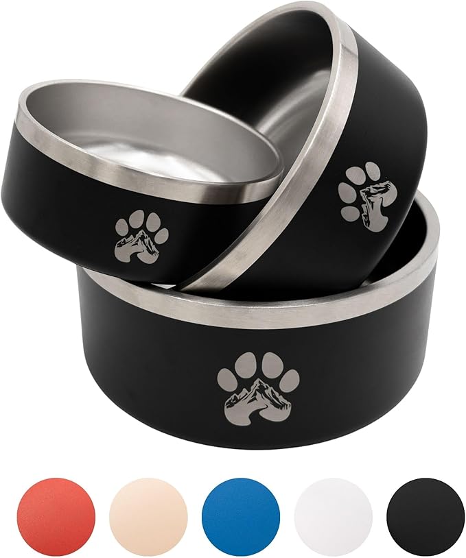 Stainless Steel Dog Bowl for Small-Large Dogs | Double Wall Insulated, Non-Slip Base Heavy Duty Water and Food Bowls for Dogs & Cats | Pet Safe BPA Free & Dishwasher Safe | 64 Oz - White