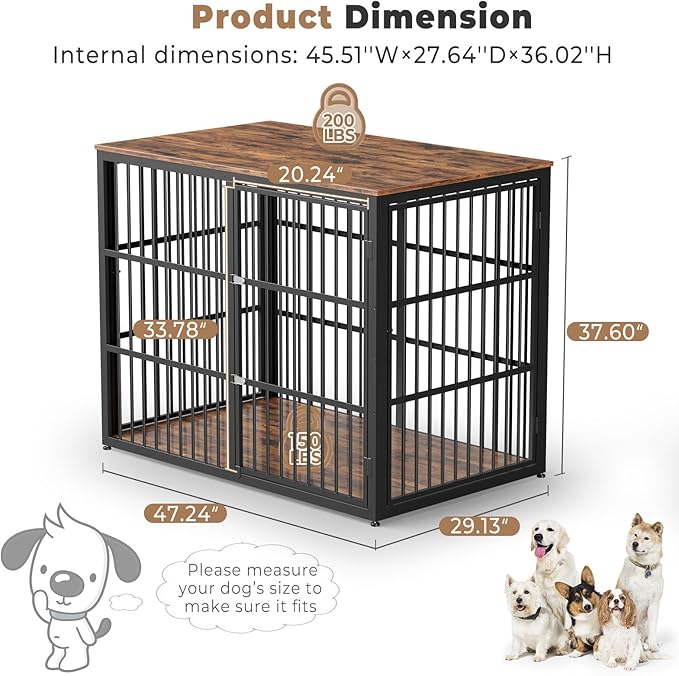 Lyromix 48'' XXL Dog Crate Furniture with 3 Doors,Wooden Crate End Table Heavy Duty Indoor Combination Cage for Medium to Large Dogs, Multiple Units Can be Combined