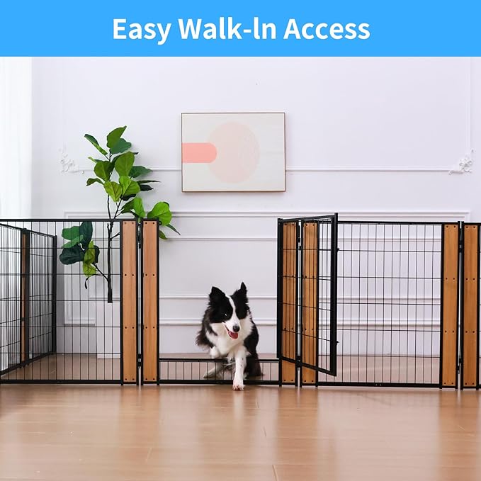 Heavy Duty Dog Playpen 32 Inch Height - Indoor Outdoor Pet Fence Enclosure for Medium and Small Dogs - Foldable Puppy Exercise Pen for Indoor and RV Camping or Yard (10 Panels, 32" H (Oak))