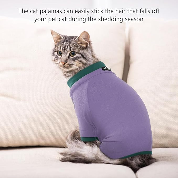 Sticky Cat Clothes Stretchy, Sphynx Hairless Sweater & Pajamas for Cats only, Soft Cat Onesie for Cats After Surgery Female Male & Hair Loss Prevention, Purple XL