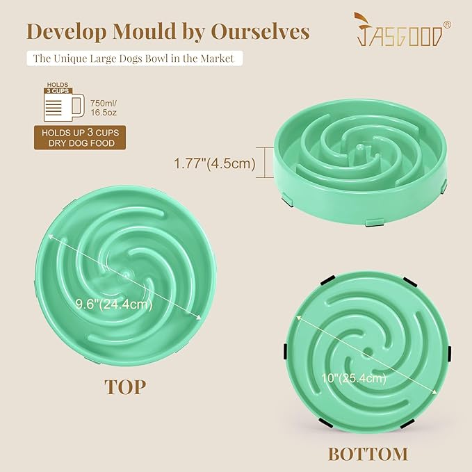 JASGOOD Slow Feeder Dog Bowl - Anti-Gulping, Prevents Bloat & Choking, Healthy Design for Large & Medium Dogs