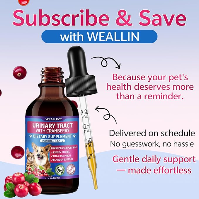 Cat & Dog Natural Urinary Tract Infection Treatment with Cranberry, Kidney, and Bladder Support Supplement, Support for Urinary Comfort & Bladder Flow – Pet Renal Care Support Drops