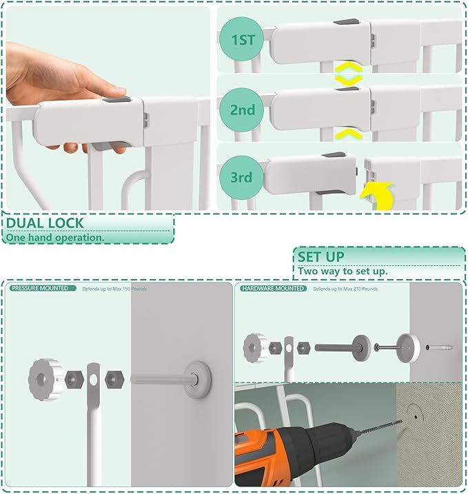51" Extra Tall Cat Gate 28.5"-48.7" Wide, Auto Close, Pressure Mounted, for Cats & Small Dogs, Hallway, Stairs, Kitchen