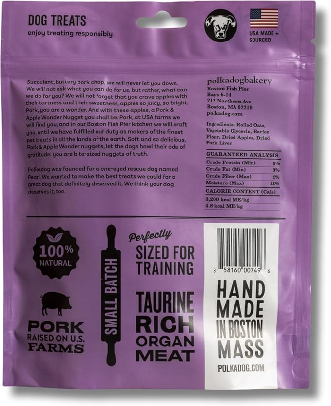 Polkadog Pork & Apple Wonder Nuggets Dog Treats – All-Natural Pet Training Treats for Dogs – Healthy, Handmade Puppy Snacks – Bite-Sized, Soft, Chewy Treats for Pets – 10oz