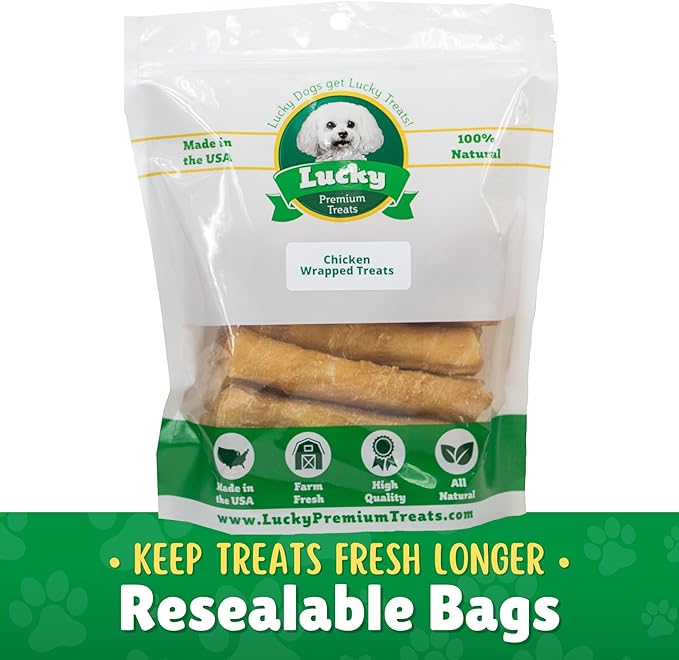 Chicken Wrapped Rawhide Dog Treats for Medium Dogs – 4ct. Rawhide Chew Sticks – Limited Ingredient Long Lasting Chews Made in The USA with Natural Chicken and Beef Hide Twists