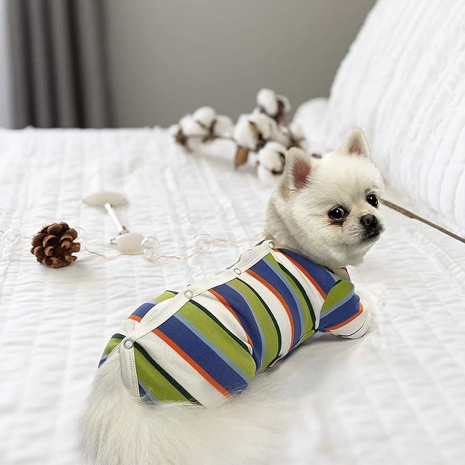 TONY HOBY Dog Pajamas, Dog Jumpsuit, Colorful Dogs Shirt, Dogs Surgery Recovery Suit for Small Medium Breeds (Blue&White, Boy, XS)