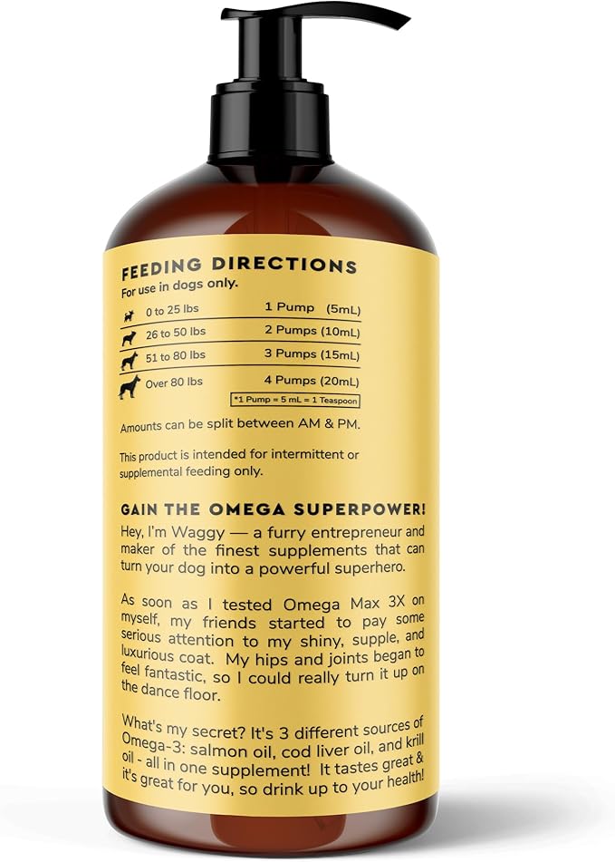 Fish Oil for Dogs - Omega 3 for Dogs from Alaskan Salmon, Cod & Krill Oil - EPA DHA Fatty Acids - Less Shedding & Itching - Skin, Joint, Immune & Heart Health - Liquid Supplement (16 oz)