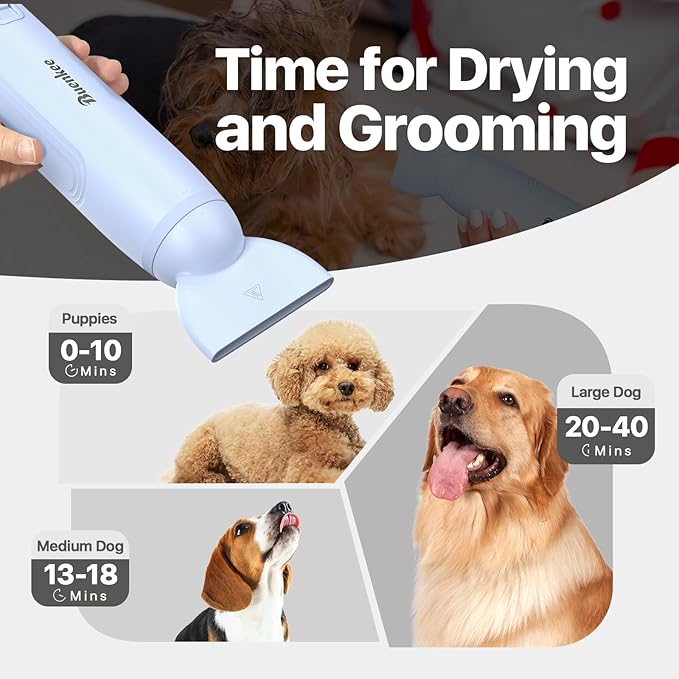 Dog Blow Dryer for Pet Grooming Handheld Lightweight Dog Cat Hair Dryer 3 Speeds 4 Temp, Portable 3HP High Velocity Pet Blower Quiet Dryer for Travel Campaign Home, with 3 Nozzles, Blue