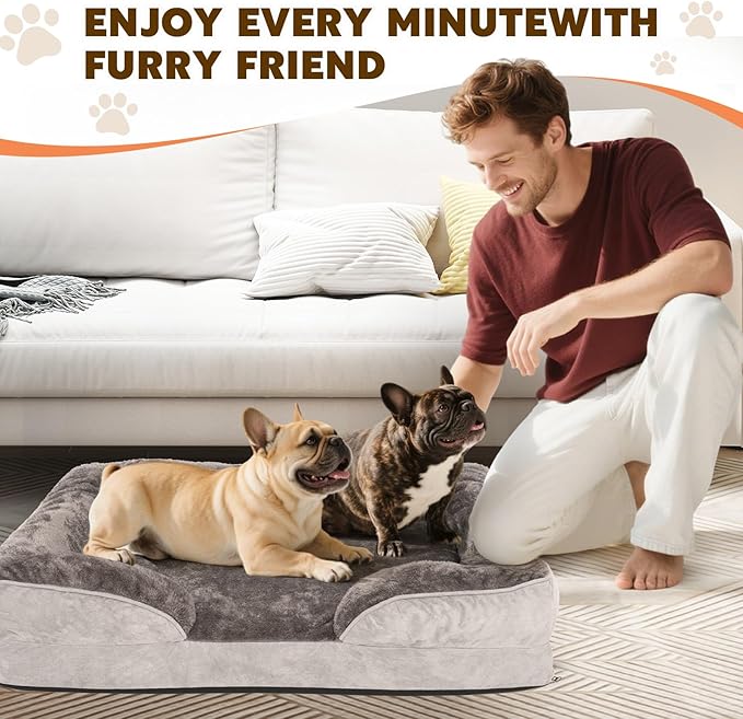 Dog Bed Medium to Large Dogs - Waterproof Couch with Removable Washable Cover and Egg Crate Foam Comfort Cage Beds Zipper Non-Slip Bottom Pad Bite-Proof