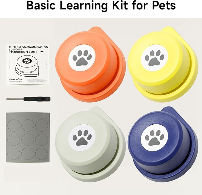 MEWOOFUN Basic Dog Buttons Talk, 35S Voice Recordable Dog Training Talking Buttons for Communication with Batteries Included & Non-Slip Bottom, Easy-to-Press for Pets Study Office Home (4 Pack)