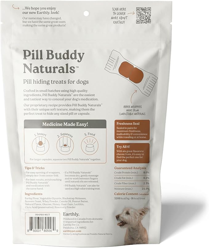 Presidio Pill Buddy Naturals - Honey Recipe Pill Hiding Treats for Dogs - Make A Perfect Pill Concealing Pocket Or Pouch for Any Size Medication - 90 Servings