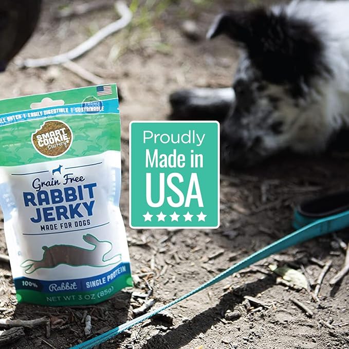 Smart Cookie Single Ingredient Rabbit Jerky Dog Treats - Training Treat Strips for Dogs and Puppies with Allergies, Sensitive Stomachs - Dehydrated, 100% Meat, Grain Free, Made in USA - 3oz, Pack of 3