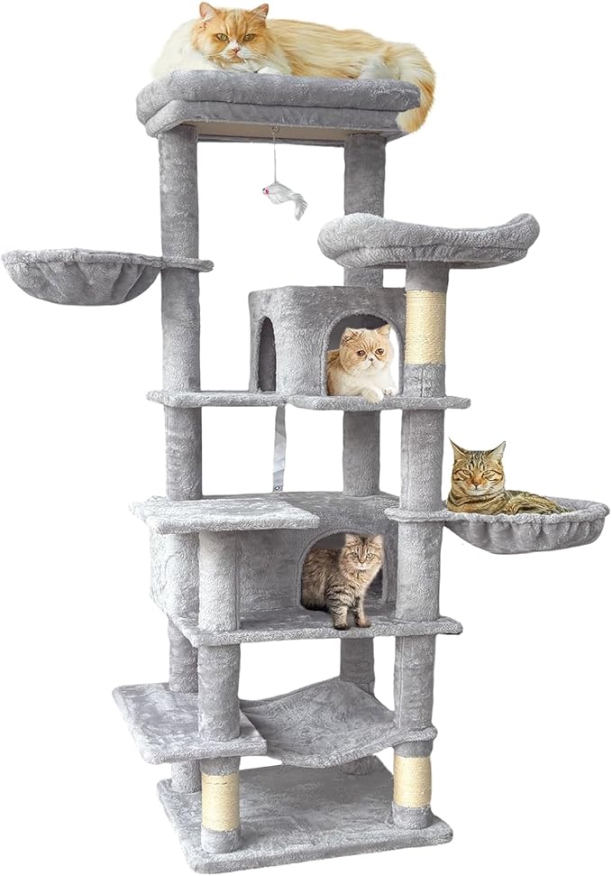 68 Inches Multi-Level Large and Tall Cat Tree Tower for Indoor Cats/Removable Pad/Cat Condo/Sisal Scratching Posts/Hammock/Cat Activity Center/Wide Base