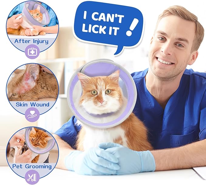 Breathable Air Mesh Cat Cone Collar Soft to Stop Licking, Adjustable, Foldable Lightweight Kitten Cones After Surgery Recovery for Cats & Kittens (Light Purple,M)