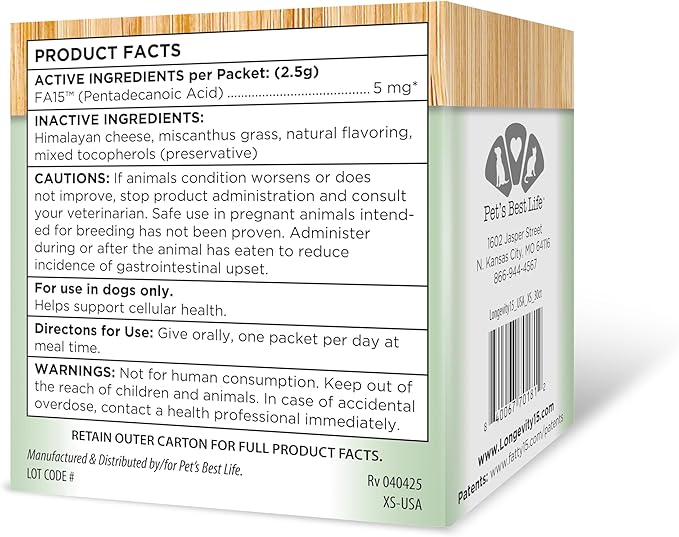 Yummy Combs Longevity15 – C15:0 – Fatty Acid Health Supplement for Dogs – Healthy Pet Supplies – for Extra Small Dogs, 3 Pack