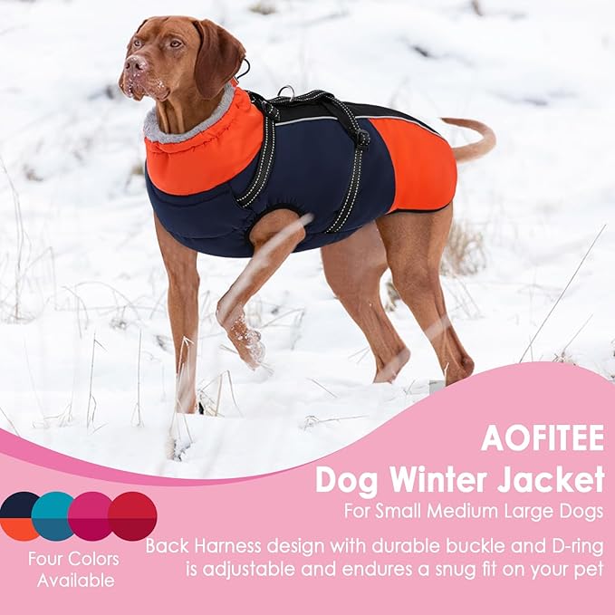 AOFITEE Dog Coat for Small Dogs, Warm Dog Winter Jacket with Harness Built in, Waterproof Small Winter Coat Dogs Reflective Cold Weather Coats for Chihuahua, Yorkshire, Blue XS