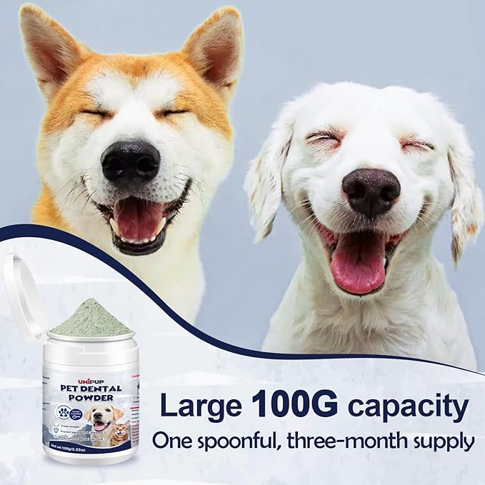 Dog Dental Care - 3.52oz Brown Seaweed Teeth Cleaning Powder, Effective Plaque & Tartar Remover, Bad Breath Treatment