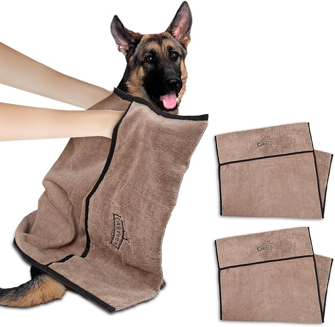 Microfiber Dog Grooming Bath Towel: Super Absorbent Soft Pet Grooming Towel Bath & Shower Supplies - Large Towels to Drying Dog Cat Pets Drying & Grommers (Brown, 2 Pcs)