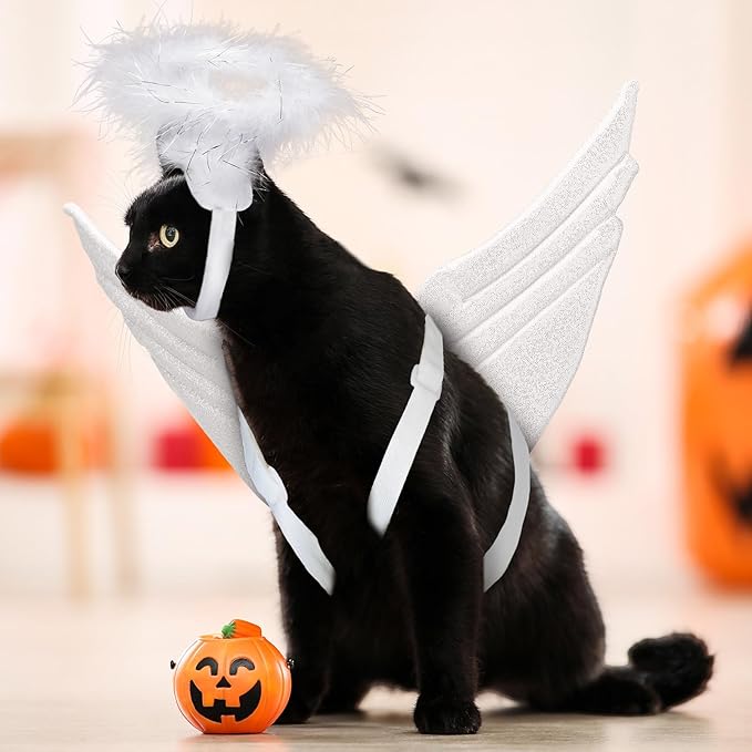 Pet Halloween Costume Angel Dog Costume Wings and Dog Devil Cat Angel Devil Cosplay Outfit Fits Many Pets for Christmas, Halloween Parties, Gifts for Dog & Cat Lovers(White, Red)