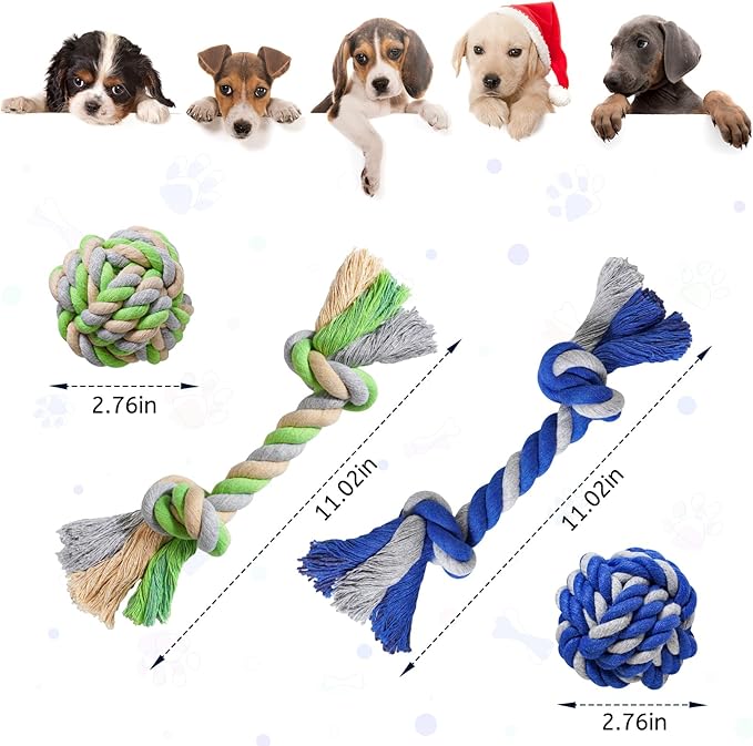 Pet Chew Rope Toy for Teething, Entertainment & Interaction, Knots Weave Cotton Rope, Biting Small Ball Tough Chew Toys for Dogs & Cats, 4 Pack