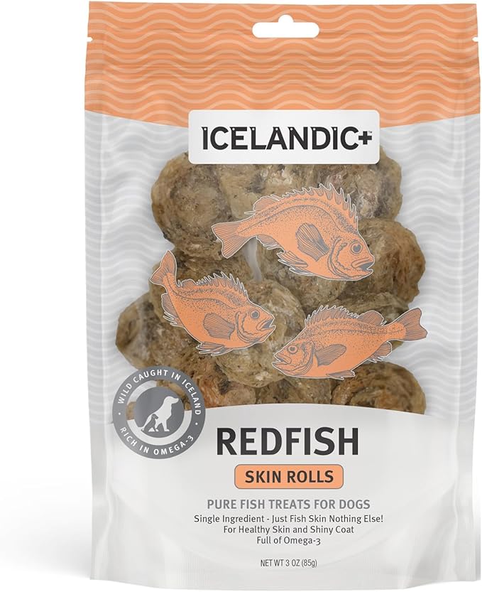 Icelandic+ Skin Rolls: Redfish - 3oz Bag, Dog Treats, Pure Wild-Caught Air-Dried Fish, Single Ingredient Snacks, Pe Chews, Just The Fish Nothing Else