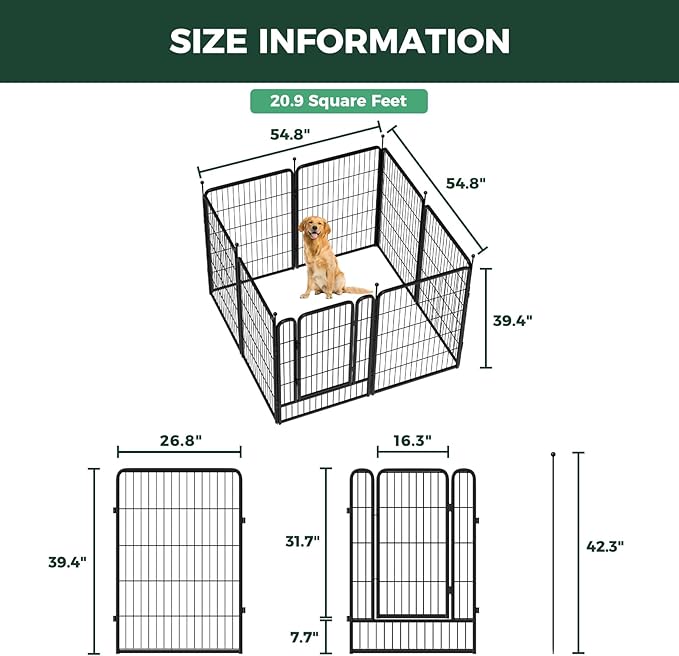 FXW Rollick Unleashed Dog Playpen for Indoor, Yard, RV Camping, 40 inch 8 Panels for Medium and Large Dogs, Black│Patented