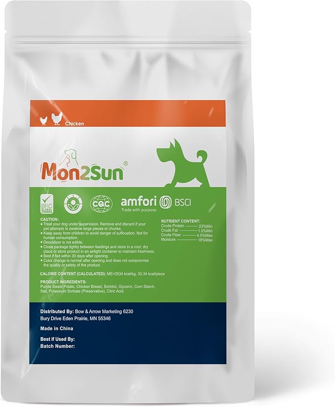 MON2SUN Rawhide Free Dog Treats, Chicken Wrapped Purple Sweet Potato Snacks, Healthy and Natural, Training Treats for Small Dogs, 10.6oz (30 Count - Pack of 1)