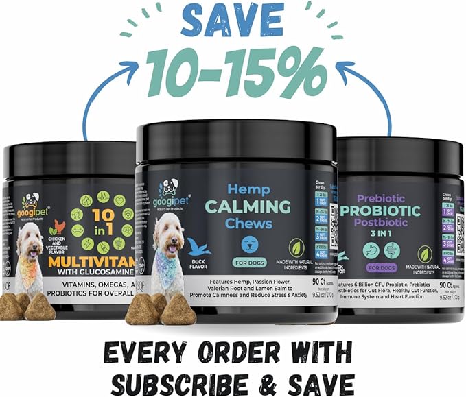 Googipet Hemp Calming Chews for Dogs - Separation Anxiety Relief for Dogs, Non-Drowsy Dog Calming Chews - Anxiety Relief Treats with Valerian Root, & Hemp (Calming Chews)