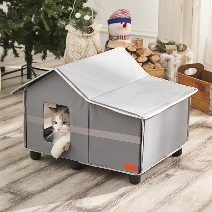 Outdoor Cat House Weatherproof, Outside Cat House for Outdoor Feral Cats, Insulated Cat Shelter with Cozy Mat and Elevated Bases