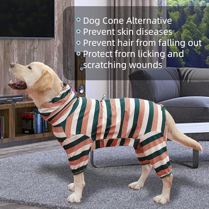 Dog Pajamas for Large Dogs,Extra Large Stretch, Suitable for Adult, Medium-Sized Dogs, Large Pet Jumpsuit Four-Legged Dog Clothes, Pet Clothing. (Yellow-Green Bar, 3XL)
