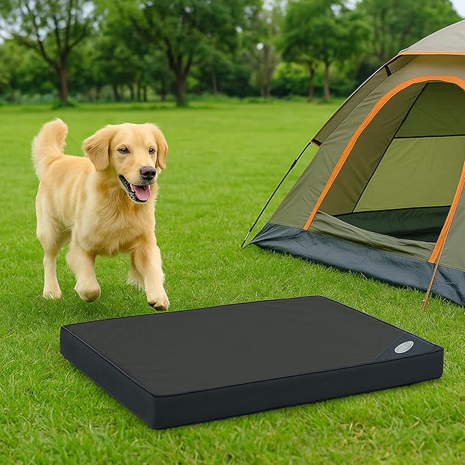 Orthopedic Outdoor Waterproof Dog Beds for Large Dogs, Washable Crate Bed with Egg Crate Foam Pet Bed Mat and Removable Oxford Fabric Cooling Cover Bed,41"x 29",Black