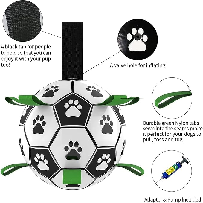 QDAN Dog Soccer Balls Toy with Bell Inside, Outdoor Interactive Toys for Tug of War, Puppy Birthday Gifts, Water Toy, Durable Ropes Squeaky Ball for Small Medium Dogs (6 INCH)