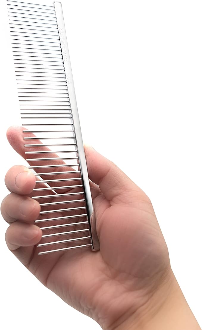 Chris Christensen 005 7.5 inch Fine/Coarse Long Tooth Greyhound-Style Butter Comb, Groom Like a Professional, Rounded Corners Prevent Friction and Breakage, Solid Brass Spin with Steel Teeth, Chrome