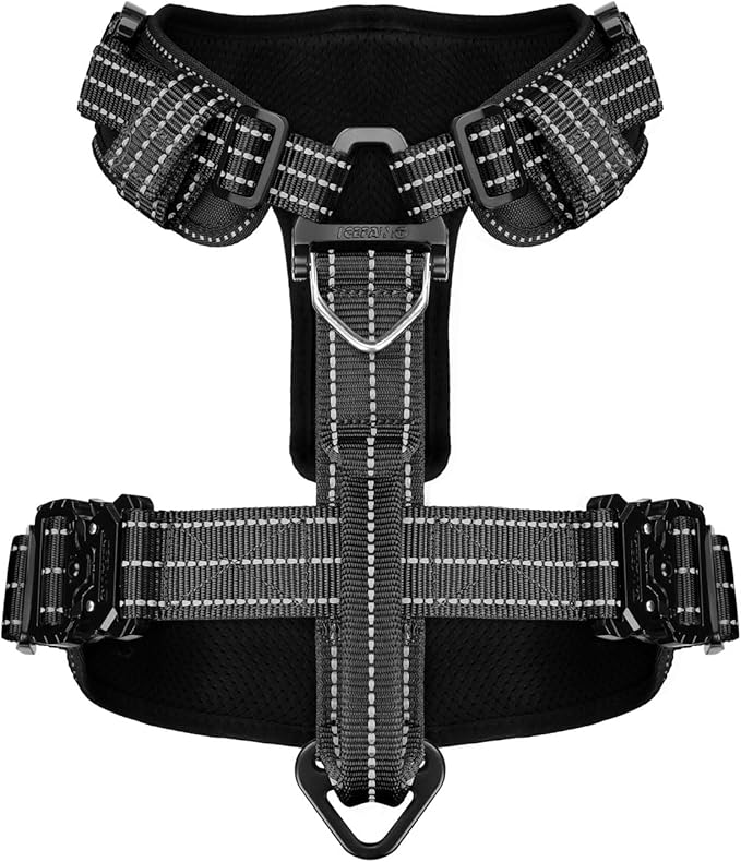 ICEFANG Dog Strap Harness with 4 x Metal Buckles,for X-Large Sized Dog,K9 Vest,Y-Shape Chest,Adjustable Pet Harness,No-Pull Front Leash Clip (X-Large (Pack of 1), Black)