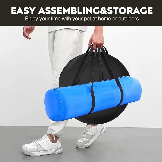 Dog Agility Training Equipment,Course Backyard Set Training Equipment for Dogs Pet Outdoor Game with Grey and Black Tunnel, Agility Hurdle, Poles, Jump Ring, Pause Box, Toy Balls and Storage Bag