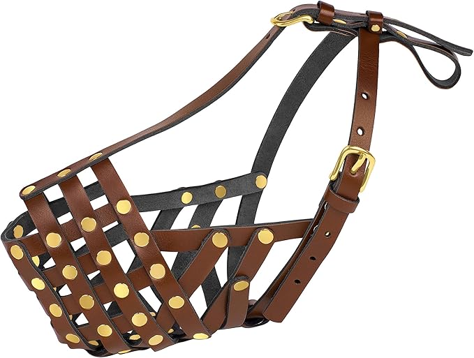 OOPSDOGGY Labrador Dog Muzzle for Large Dogs - Leather Breathable Secure Basket Muzzle for Large Breeds Retriever Prevents Biting No Chewing Adjustable (Brown, Size 6 - Labrador Retriever)