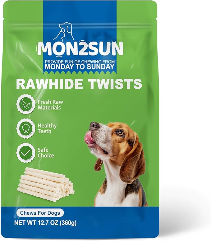 MON2SUN Dog Rawhide Twist Sticks Natural 5 Inch Thin Sticks Rawhide Chews Treats for Puppy and Small Dogs 60 Count, 12.7oz