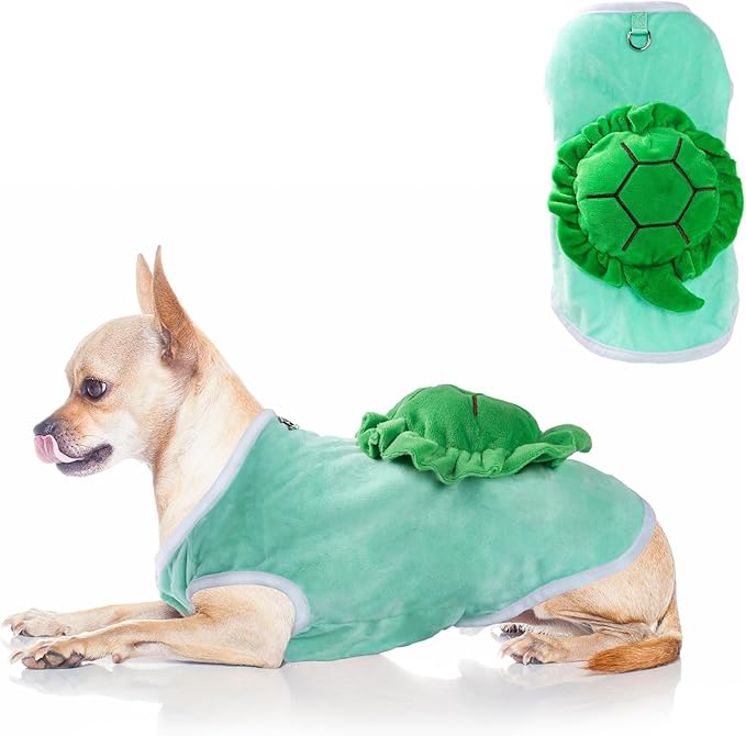NACOCO Halloween Dog Turtle Costume - Pet Christmas Cosplay Clothes Puppy Funny Winter Warm with D-Ring Soft Coat Outfit Apparel Vest for Small Medium Large Dogs (Green, S)