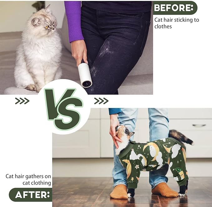 QBLEEV Cat Onesie for Cats After Surgery, Sticky Hair Cat Pajamas for Cats Only, Recovery Suit Shirt for Male Female, Full Body Long Sleeve Surgical Bodysuit, Stop Licking & Shedding