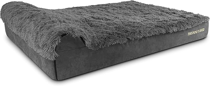 The Dog’s Bed Orthopedic Headrest Dog Bed XXL Grey Fur 54x36, Memory Foam, Pain Relief: Arthritis, Hip & Elbow Dysplasia, Post Surgery, Lameness, Veterinary Approved, Waterproof Washable Cover