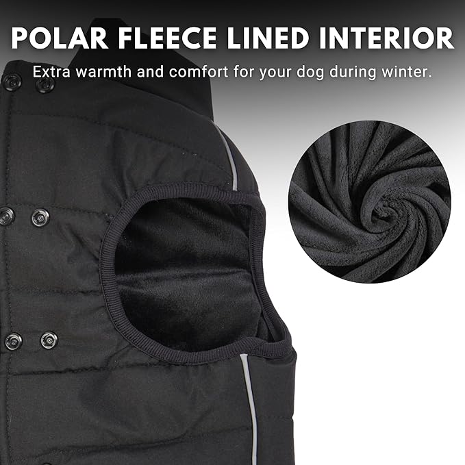 Spark Paws Dog Winter Jacket, Water-Resistant Coat, Warm Reflective Windproof Fleece-Interior, for Medium and Large Dogs - Black - 3XL