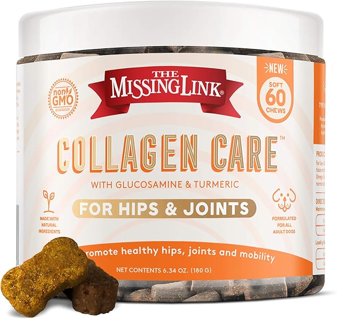 The Missing Link Collagen Care Hip & Joint Soft Chews 60ct - Daily Mobility & Anti-Inflammatory Support for Dogs (Pack of 2)